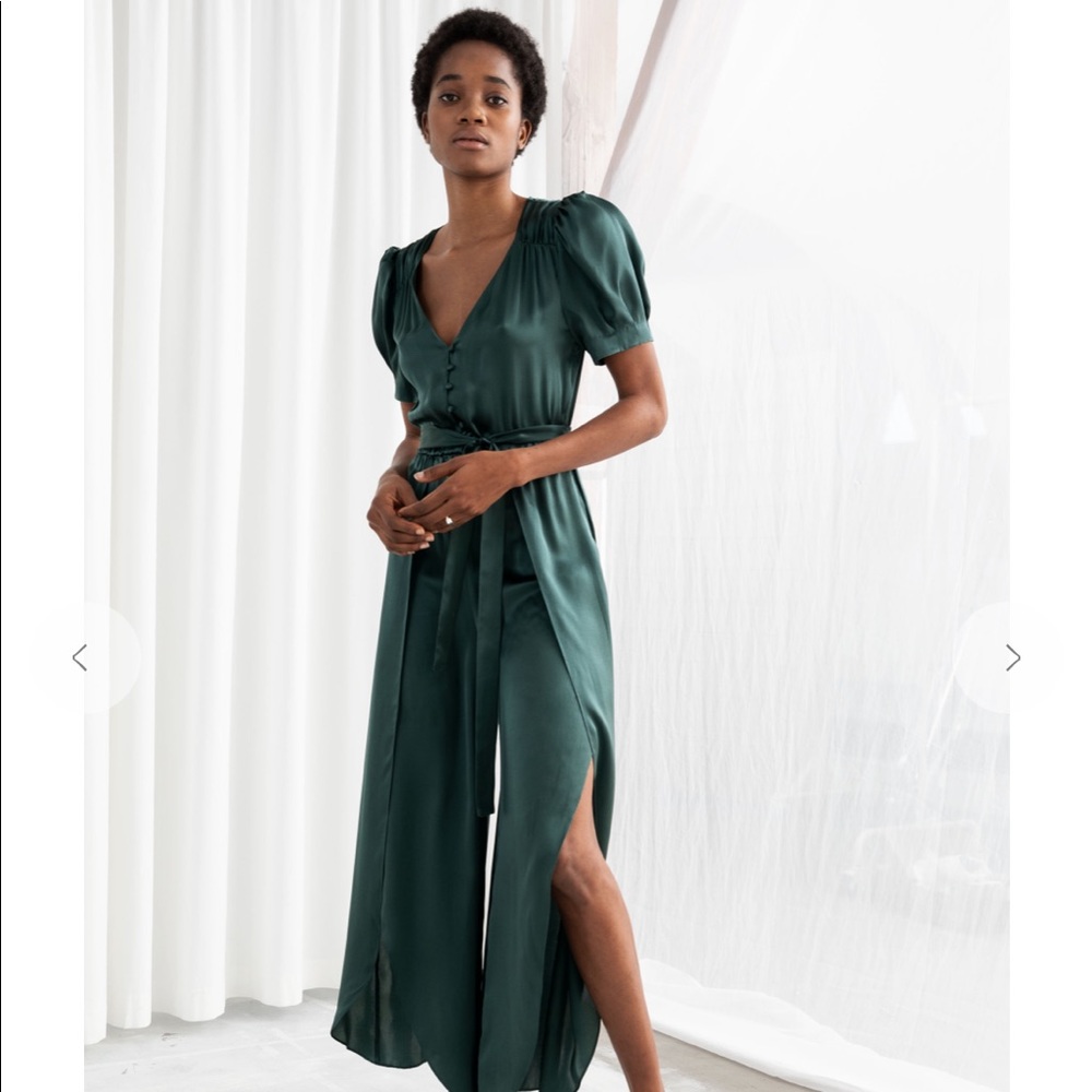 & Other Stories Puff Sleeve Silk Jumpsuit